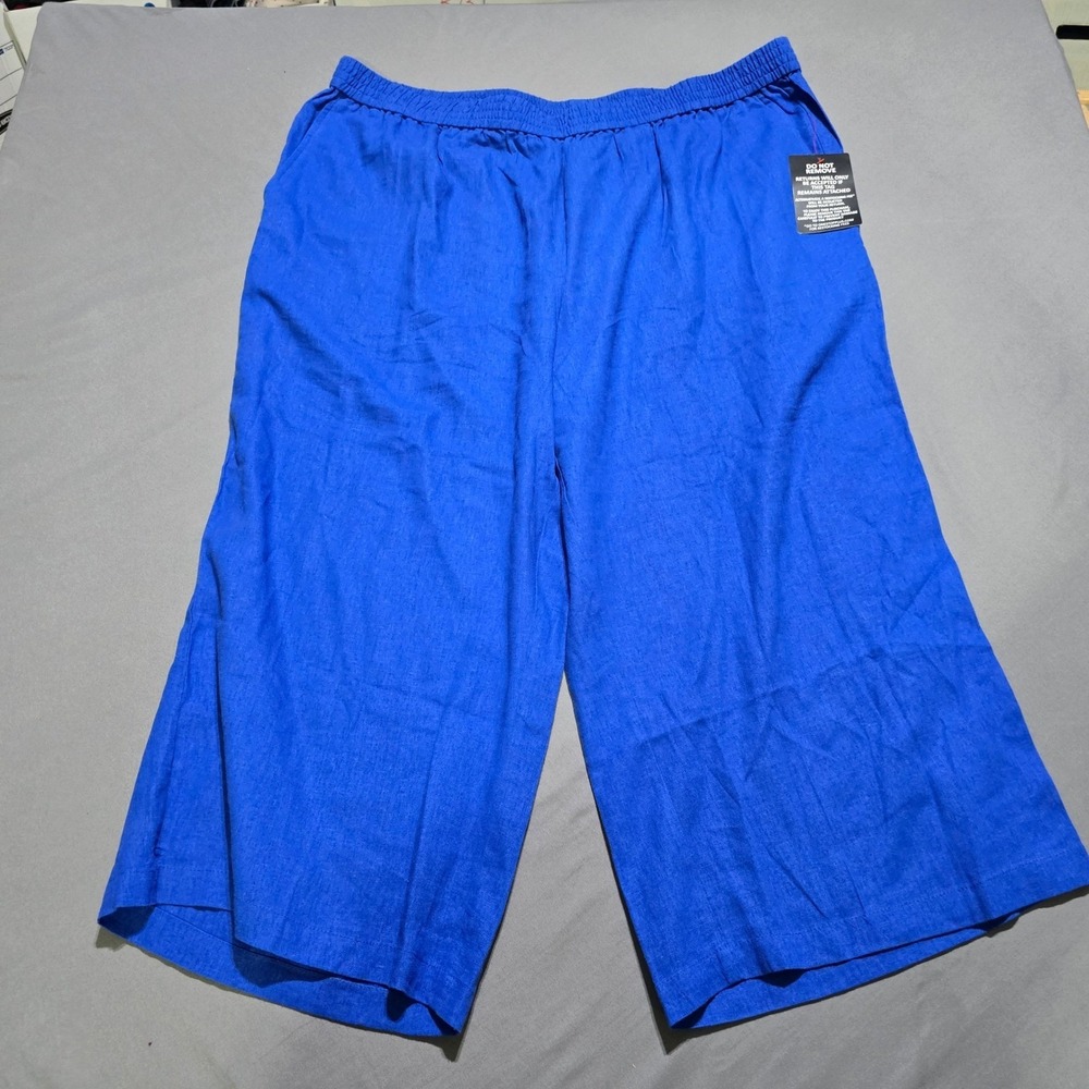 Jessica London Wide Leg Pants Womens 26W Blue Linen Blend Elastic Waist Casual